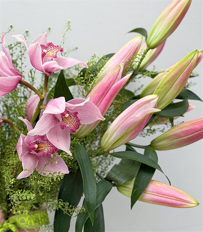 Magnolia Pink Lily Cymbidium Orchid Mothers Day Bouquet