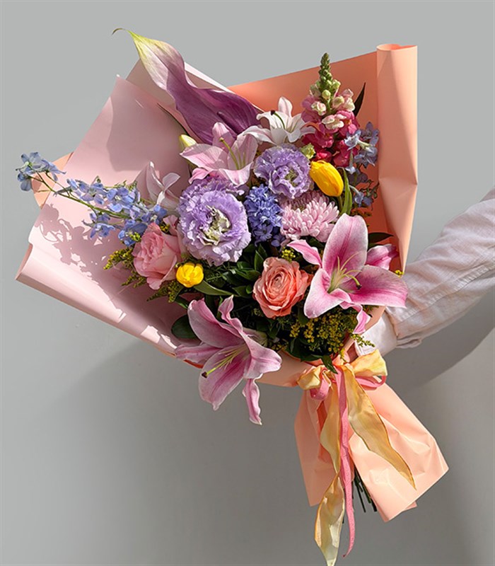 Bloom Fest Pink Rose Lily Colorful Spring Bouquet
