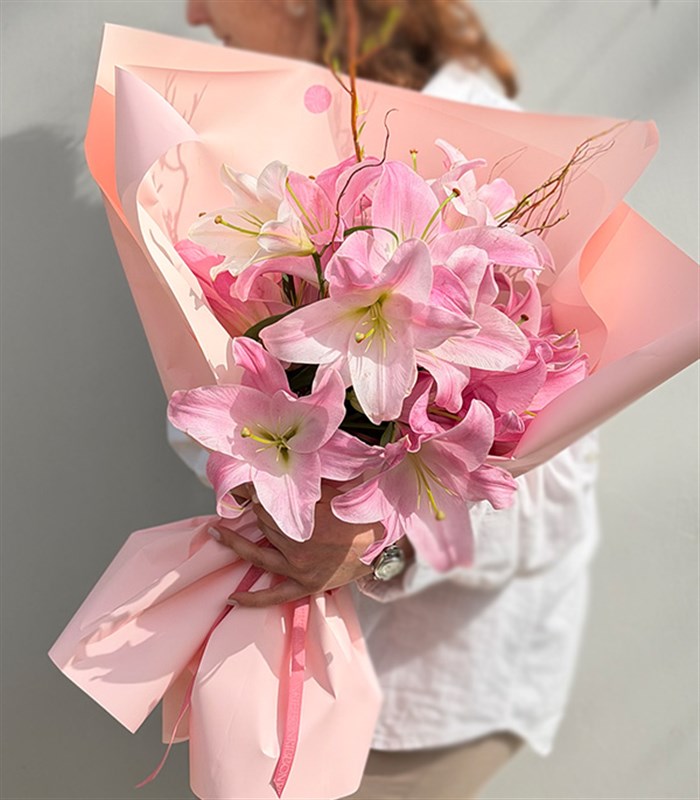 Lilies Pembe Lilyum Buketi