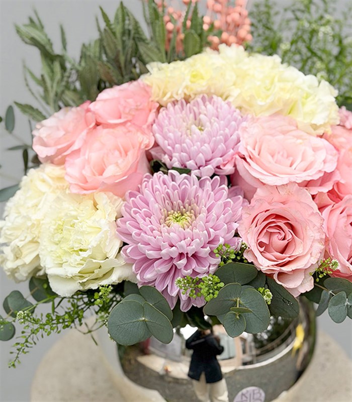 Silver Vase Pink Roses Mother's Day Arrangement