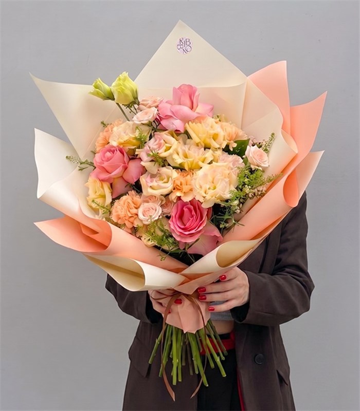 Sheryl Apricot Rose White Flowers Mini Bouquet