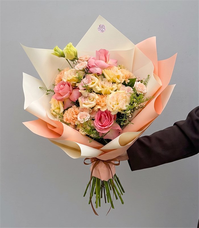 Sheryl Apricot Rose White Flowers Mini Bouquet