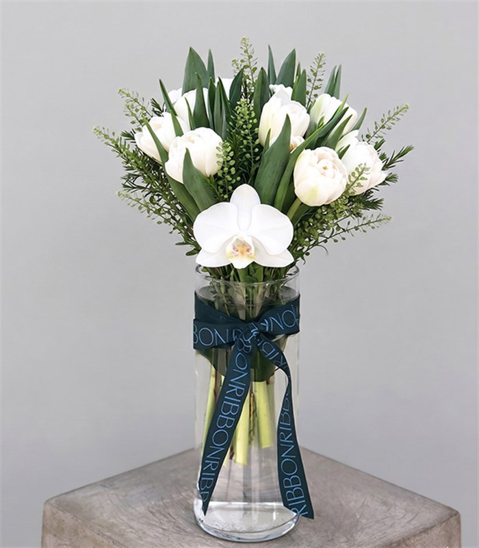 White Tulips Vase Arrangement