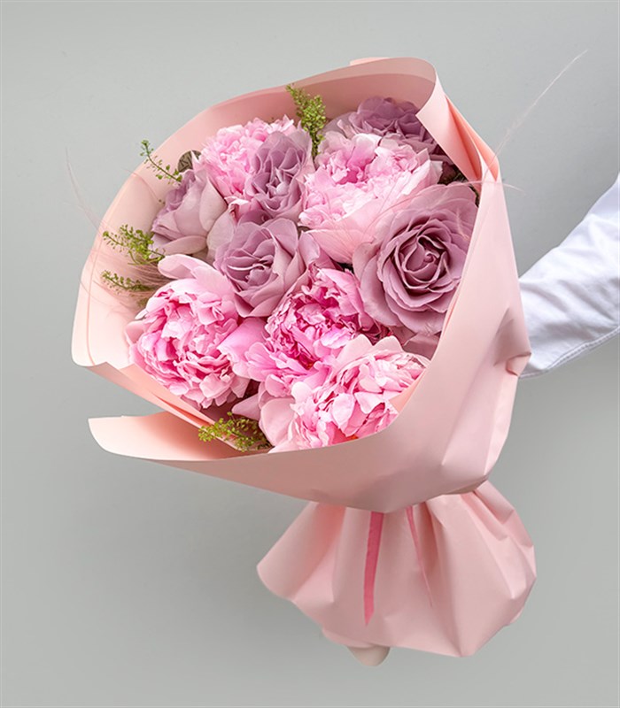 Alessa Lila Gül Pembe Şakayık Buketi