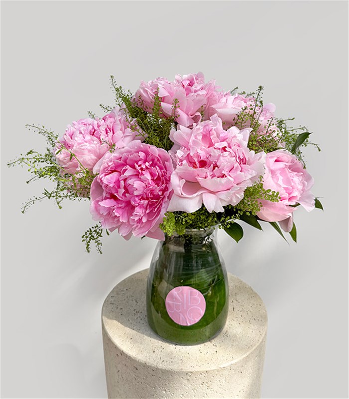 6 Pink Peonies in a Vase Arrangement