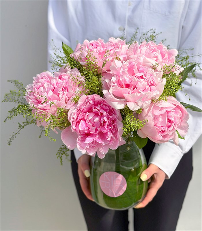 6 Pink Peonies in a Vase Arrangement