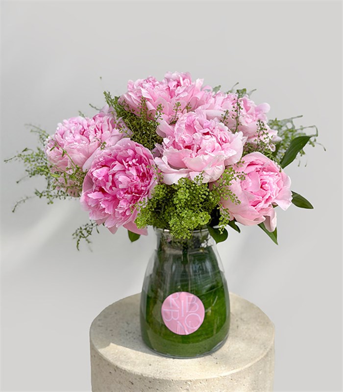 6 Pink Peonies in a Vase Arrangement