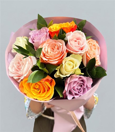 Rose Lover Renkli Gül Buketi Lila Somon Pembe Turuncu