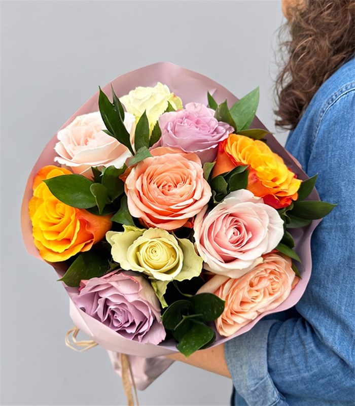Rose Lover Renkli Gül Buketi Lila Somon Pembe Turuncu