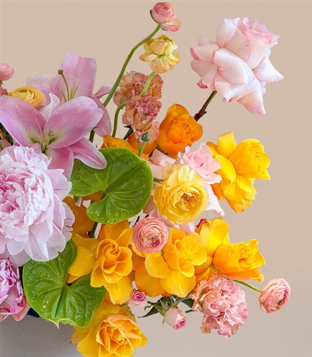 Pink Lily and Peony Arrangement in a Cream Box
