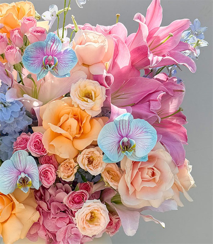 Pink Lily Hydrangea Rose Arrangement in Ceramic Vase