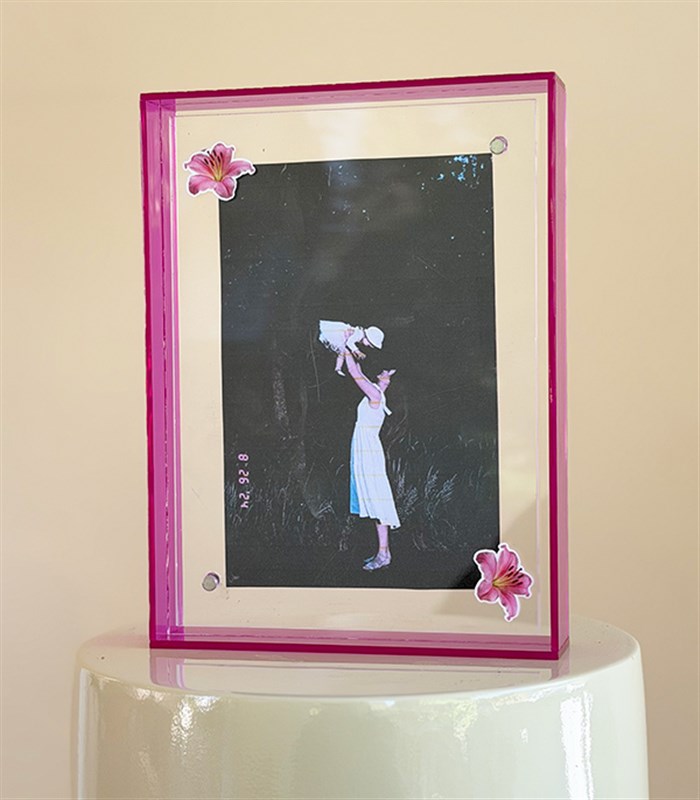 Pink Plexiglass Photo Frame with Lily Label