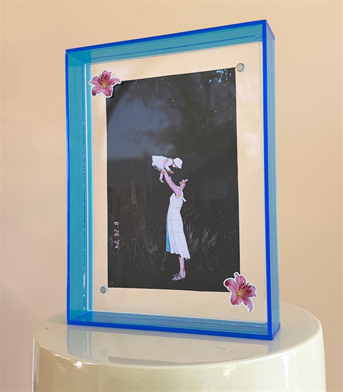 Blue Plexiglass Photo Frame with Lily Label