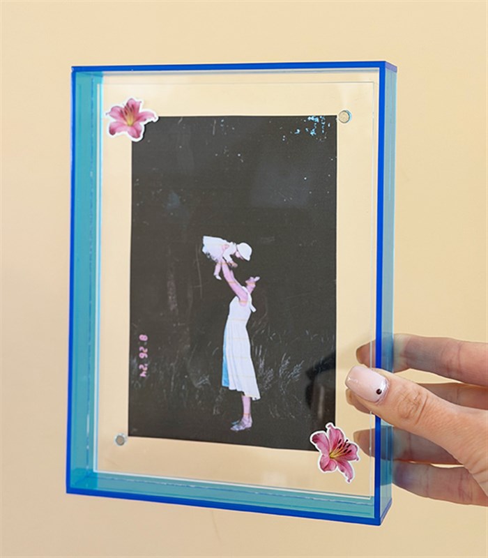 Blue Plexiglass Photo Frame with Lily Label