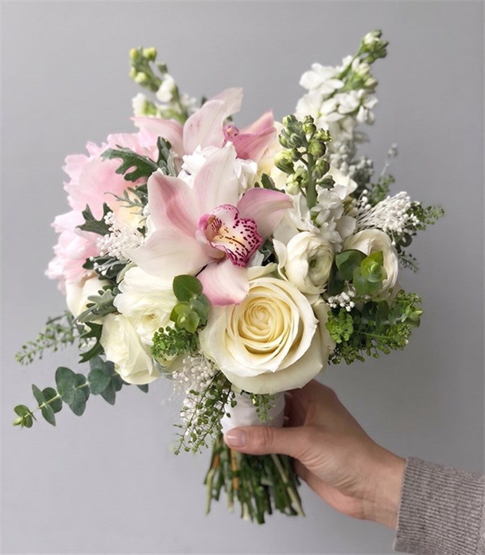 Chistina White Rose Pink Peony Bridal Bouquet