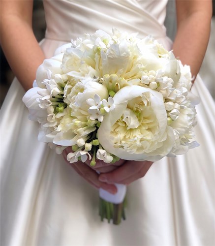 Annemarie 11 White Peony Bridal Bouquet Boutonniere