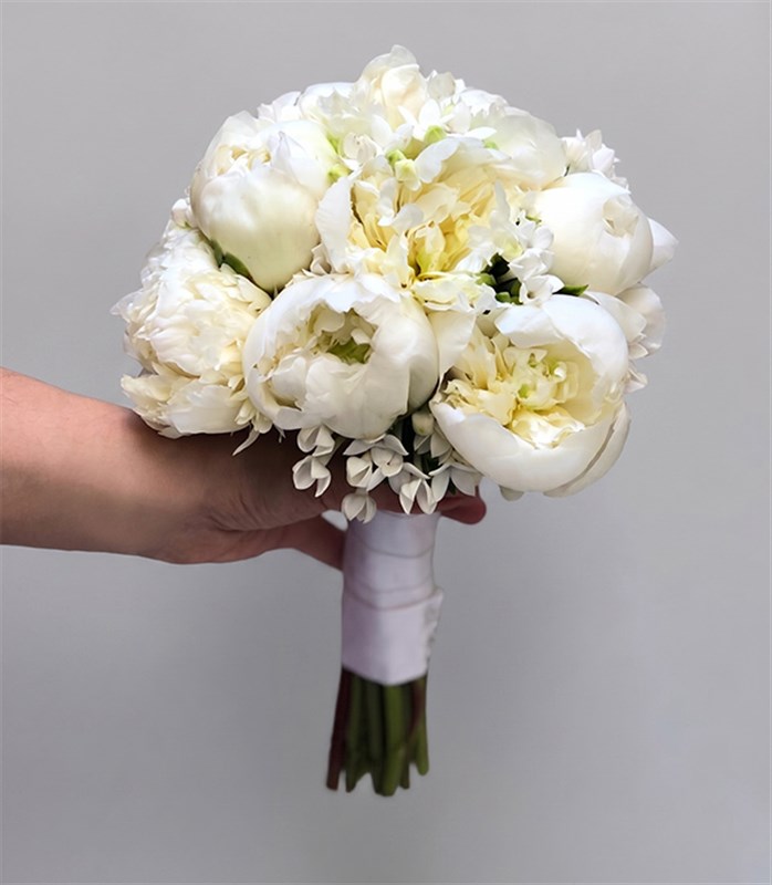 Annemarie 11 White Peony Bridal Bouquet Boutonniere