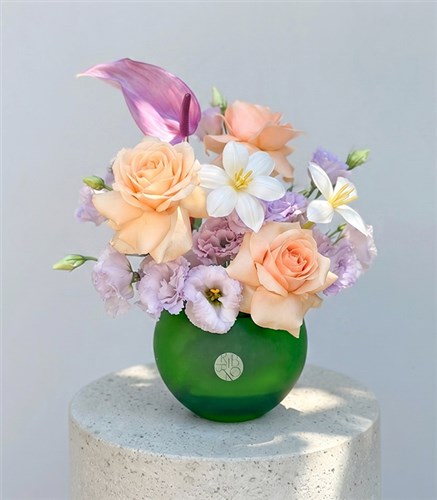 Mateo Apricot Rose Pastel Flowers in Mini Glass Vase