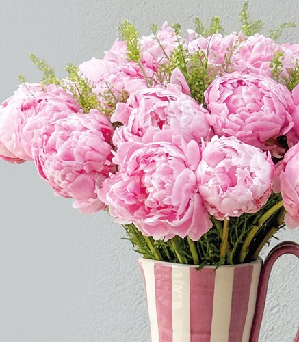 Deluxe Handmade Ceramic Pitcher with 25 Pink Peonies