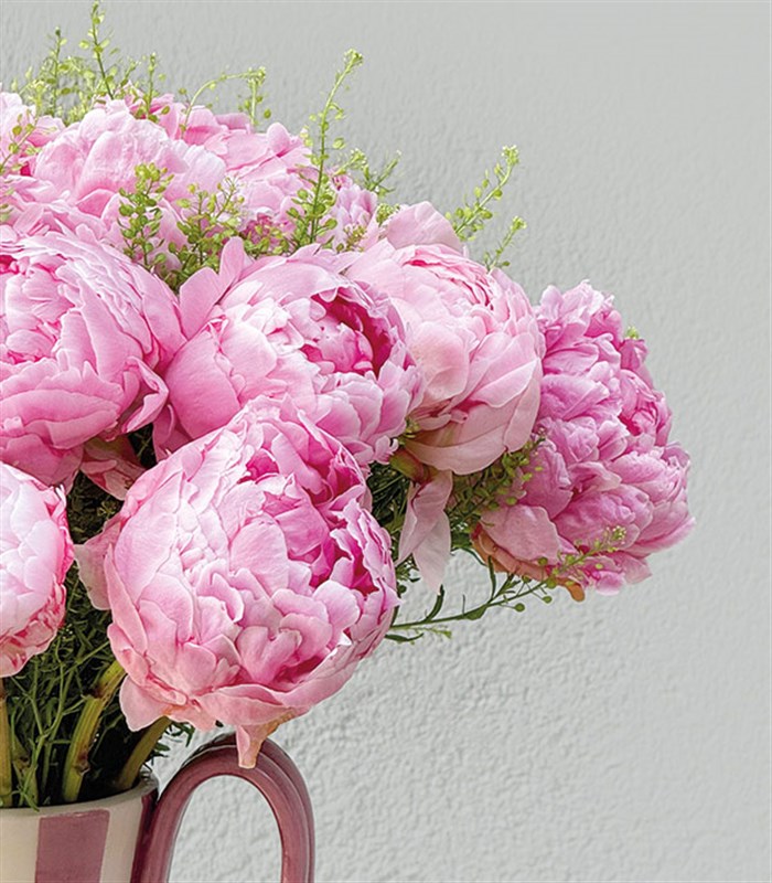 Deluxe Handmade Ceramic Pitcher with 25 Pink Peonies