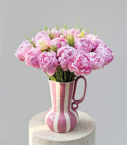 Deluxe Handmade Ceramic Pitcher with 25 Pink Peonies