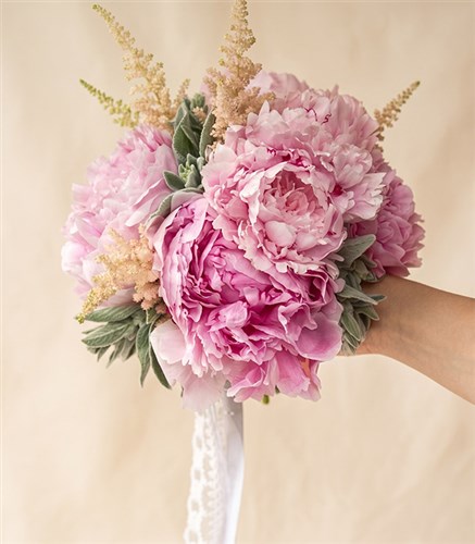 5 Pink Peony Tiny Bridal Bouquet