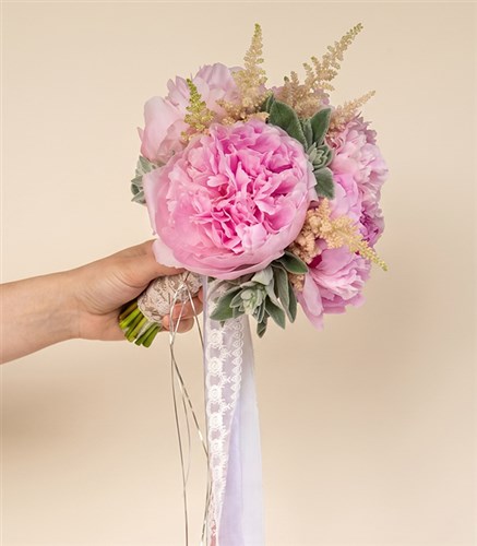 5 Pink Peony Tiny Bridal Bouquet