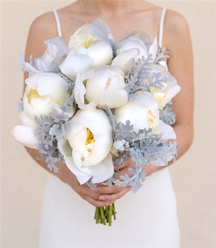 White Peony Bridal Bouquet & Boutonniere Set