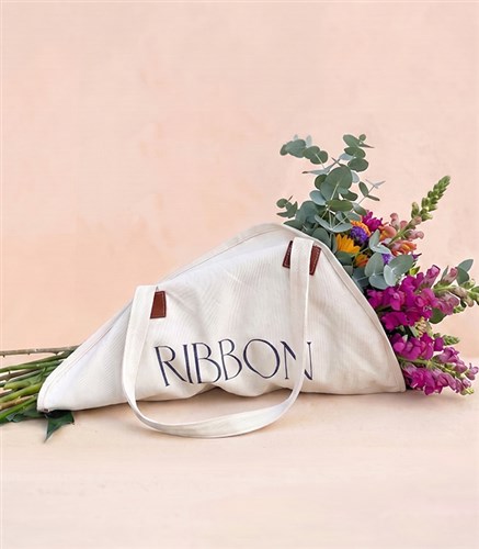 RIBBON Deluxe Kanvas Çiçek Taşıma Çantası | Buketim Çantada Gitsin