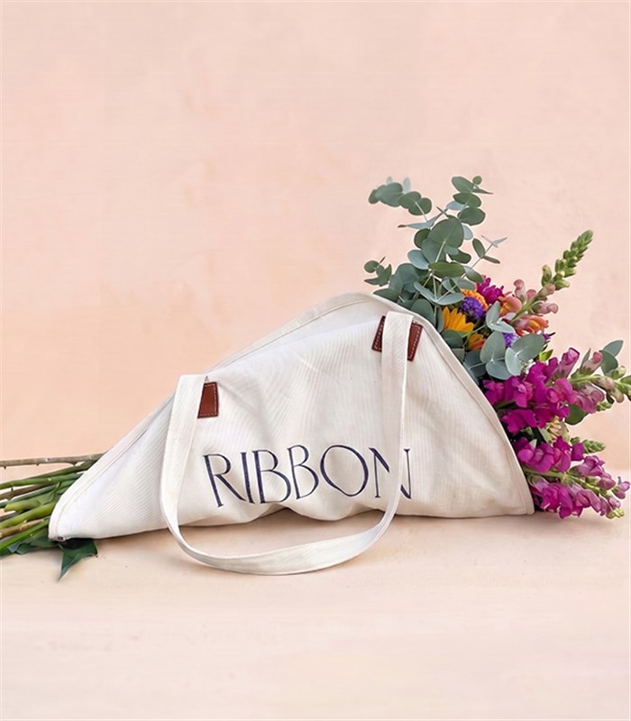 RIBBON Deluxe Kanvas Çiçek Taşıma Çantası | Buketim Çantada Gitsin