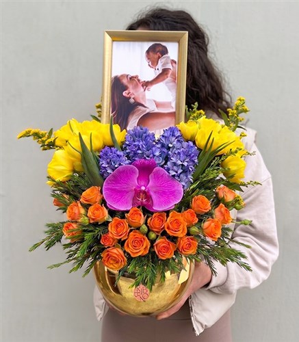 Gold Personalized Framed Yellow Tulip Hyacinth Arrangement