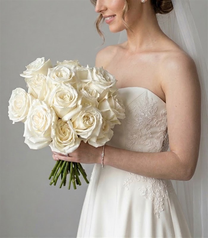 White Rose Bridal Bouquet Boutonniere Bridal Crown Set