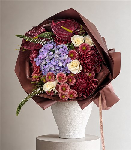 Backyard Burgundy Anastasia Hydrangea Rose Autumn Bouquet