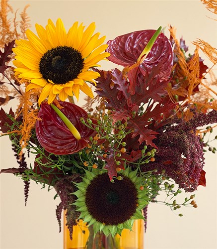 Herbst Ayçiçeği Bordo Antoryum Vazo Mum Set