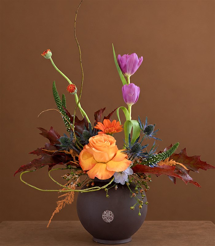 Wicked Halloween Rose and Purple Tulip Arrangement