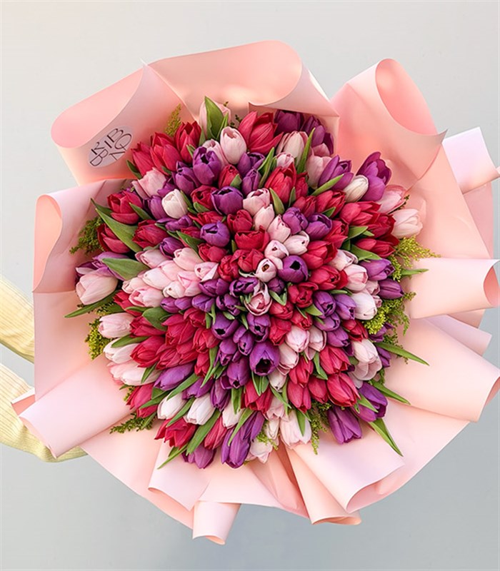 151 Lila Pembe Mor Lale Buketi Royal Deluxe