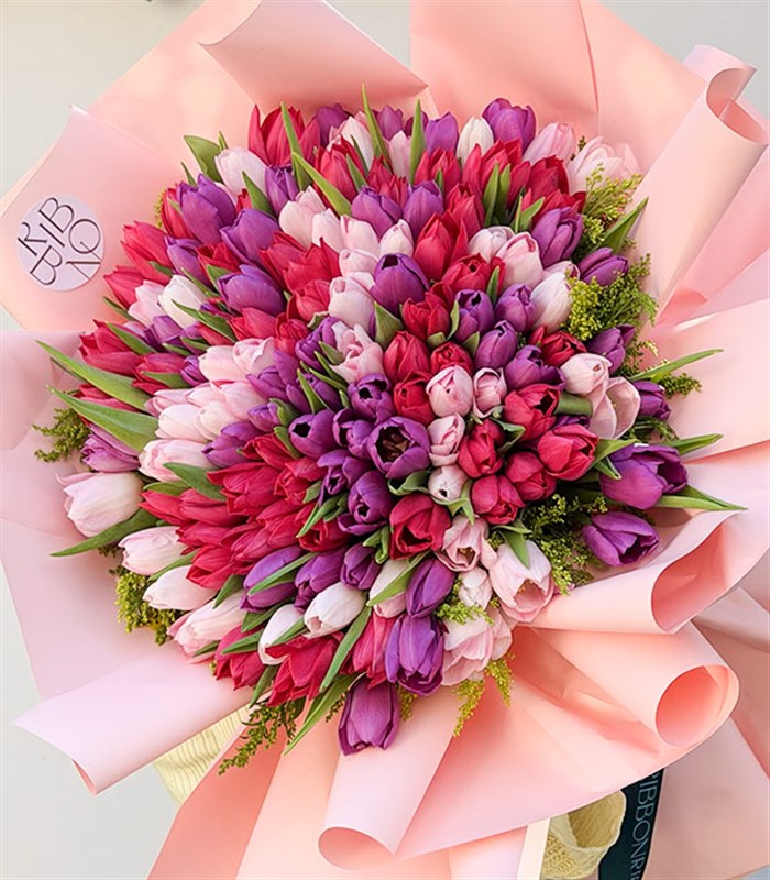 151 Lila Pembe Mor Lale Buketi Royal Deluxe