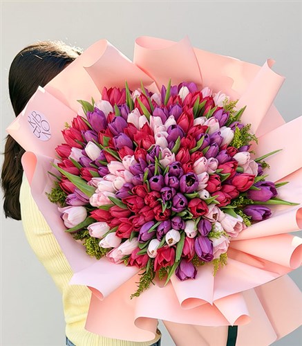 151 Lila Pembe Mor Lale Buketi Royal Deluxe