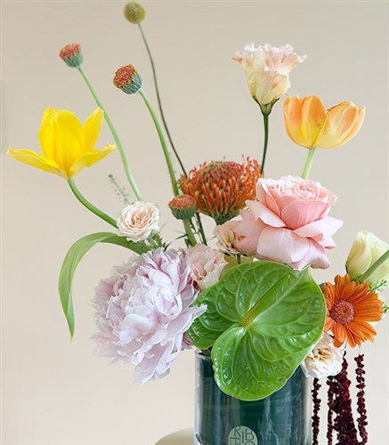 Pink Lady Green Mini Vase Pink Peony Ranunculus Spring Arrangement