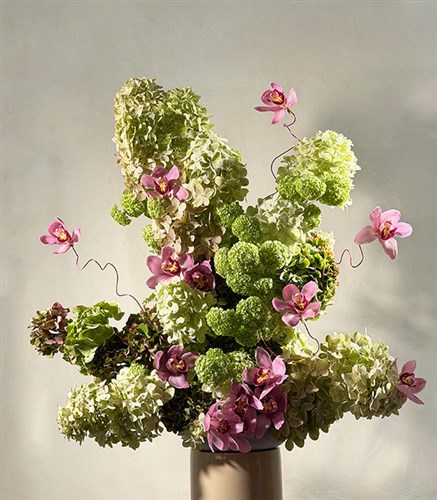 Viridia Yeşil Ortanca Cymbidium Orkide Heykel Aranjman
