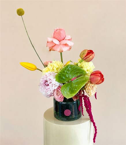 Pink Lady Green Mini Vase Pink Peony Ranunculus Spring Arrangement
