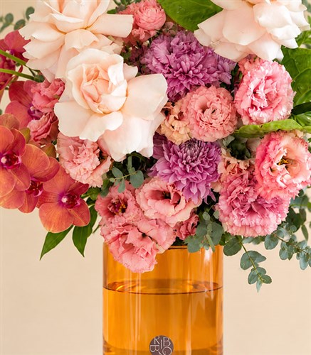 Fairy Wing Glass Vase with Pink Roses and Anthurium Spring Flowers