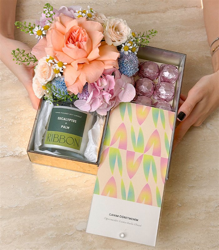 My Dear Teacher Spring Flowers Candle Chocolate Gift Box