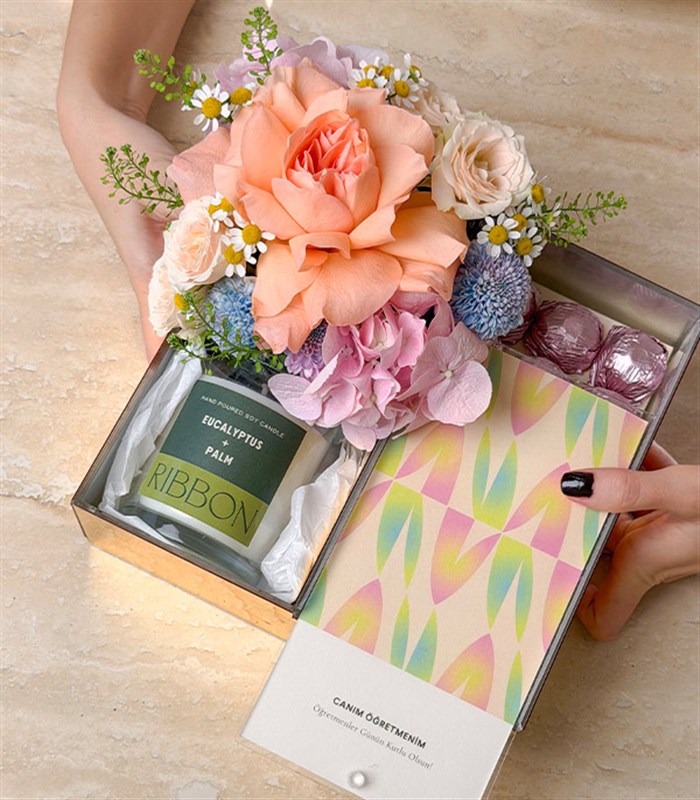 My Dear Teacher Spring Flowers Candle Chocolate Gift Box