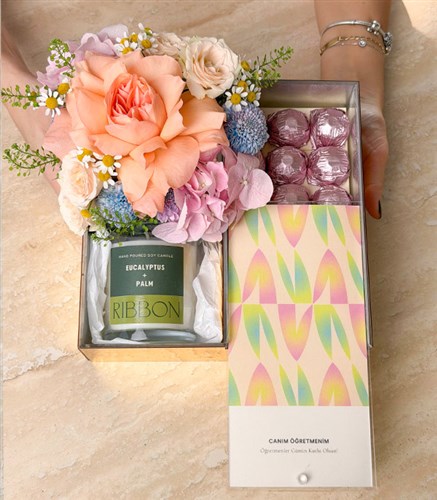 My Dear Teacher Spring Flowers Candle Chocolate Gift Box