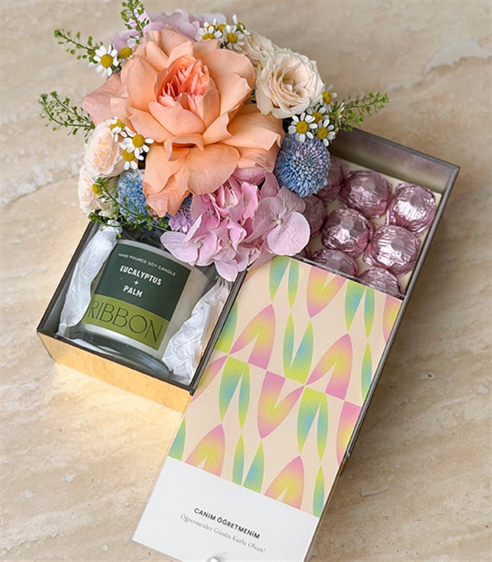 My Dear Teacher Spring Flowers Candle Chocolate Gift Box
