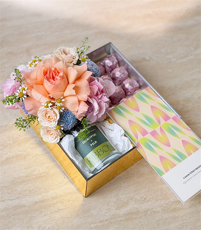 My Dear Teacher Spring Flowers Candle Chocolate Gift Box