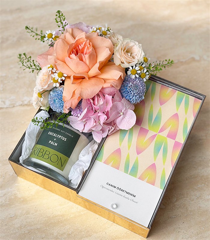 My Dear Teacher Spring Flowers Candle Chocolate Gift Box