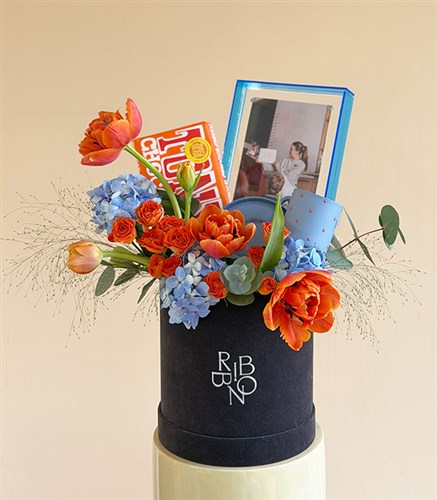 Personalized Framed Turkish Coffee Cup and Chocolate Gift Box in Grey Velvet