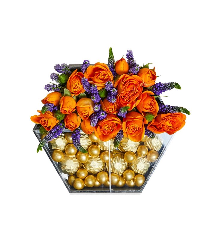 Turuncu Luxe Yıldız Altıgen Ayna Çikolata Tepsisi